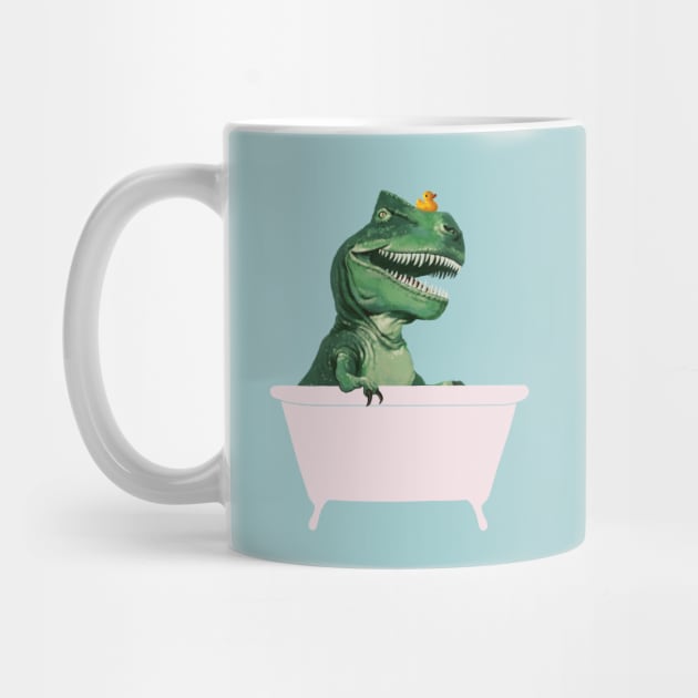 Playful T-Rex in Bathtub in Green by bignosework